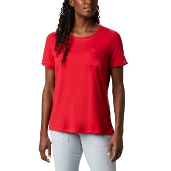 Columbia T-Shirt Dames, PFG Slack Water Knit Pocket Rood, 53TMWZKXB